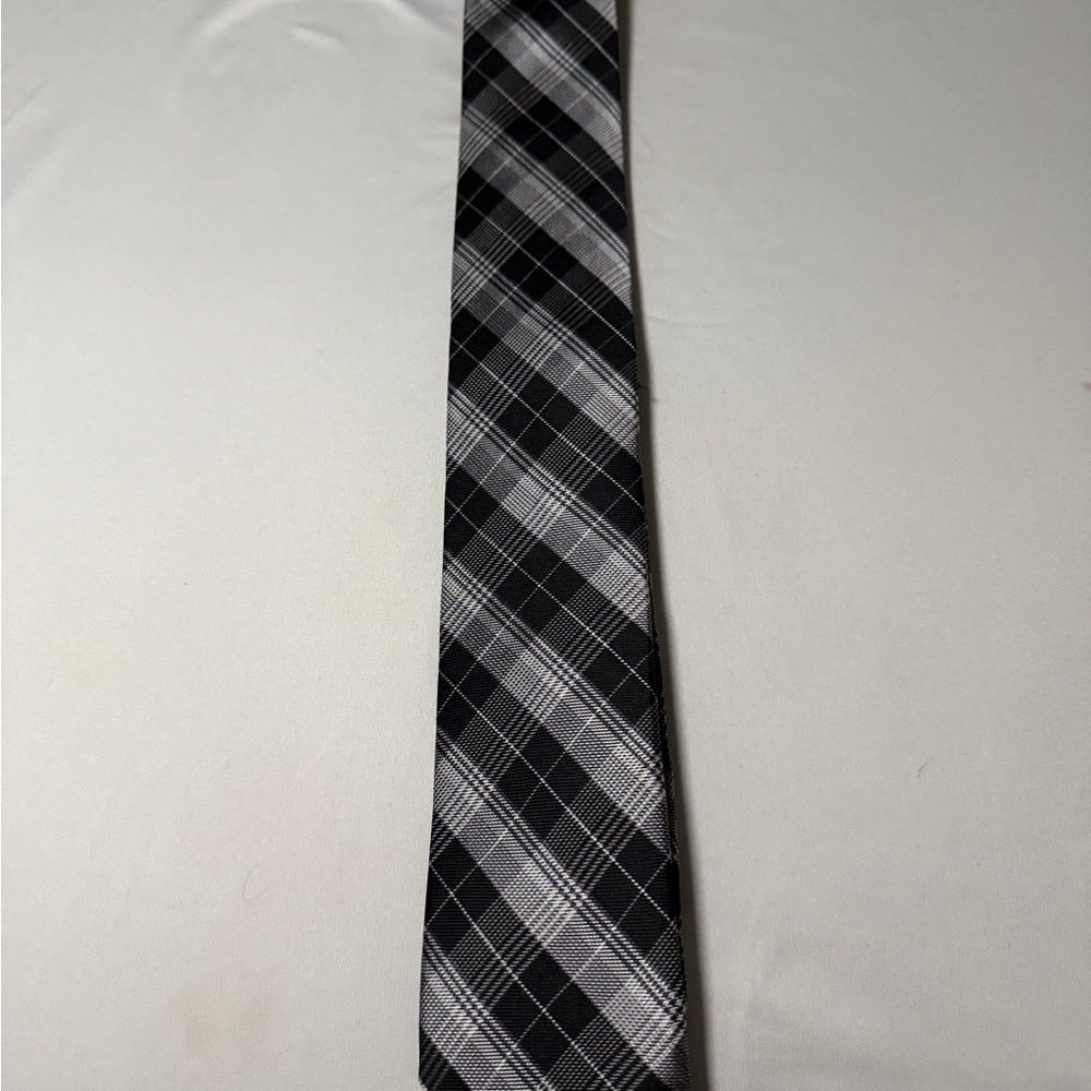 Ben Sherman Silk Tie - Black and Gray Plaid Tie